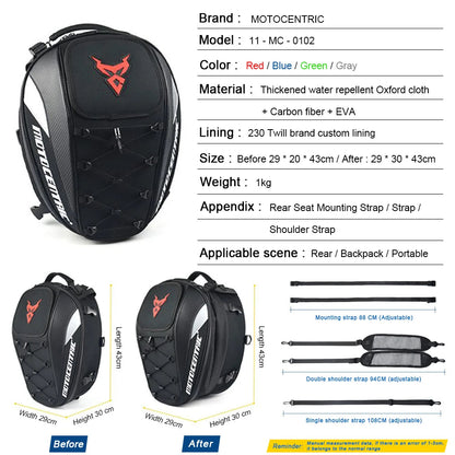 Mochila para mota 2 em 1 extensível
